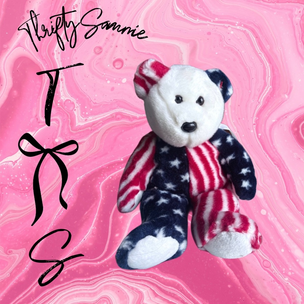 Ty Beanie Buddy Spangle Teddy Bear 1999 Patriotic American Flag Retired flaw tag
